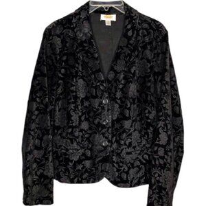 Talbots Cotton Velvet Floral Design Jacket Blazer - Black - 16